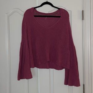 Free People Damsel Pink Bell Sleeve Knit Sweater